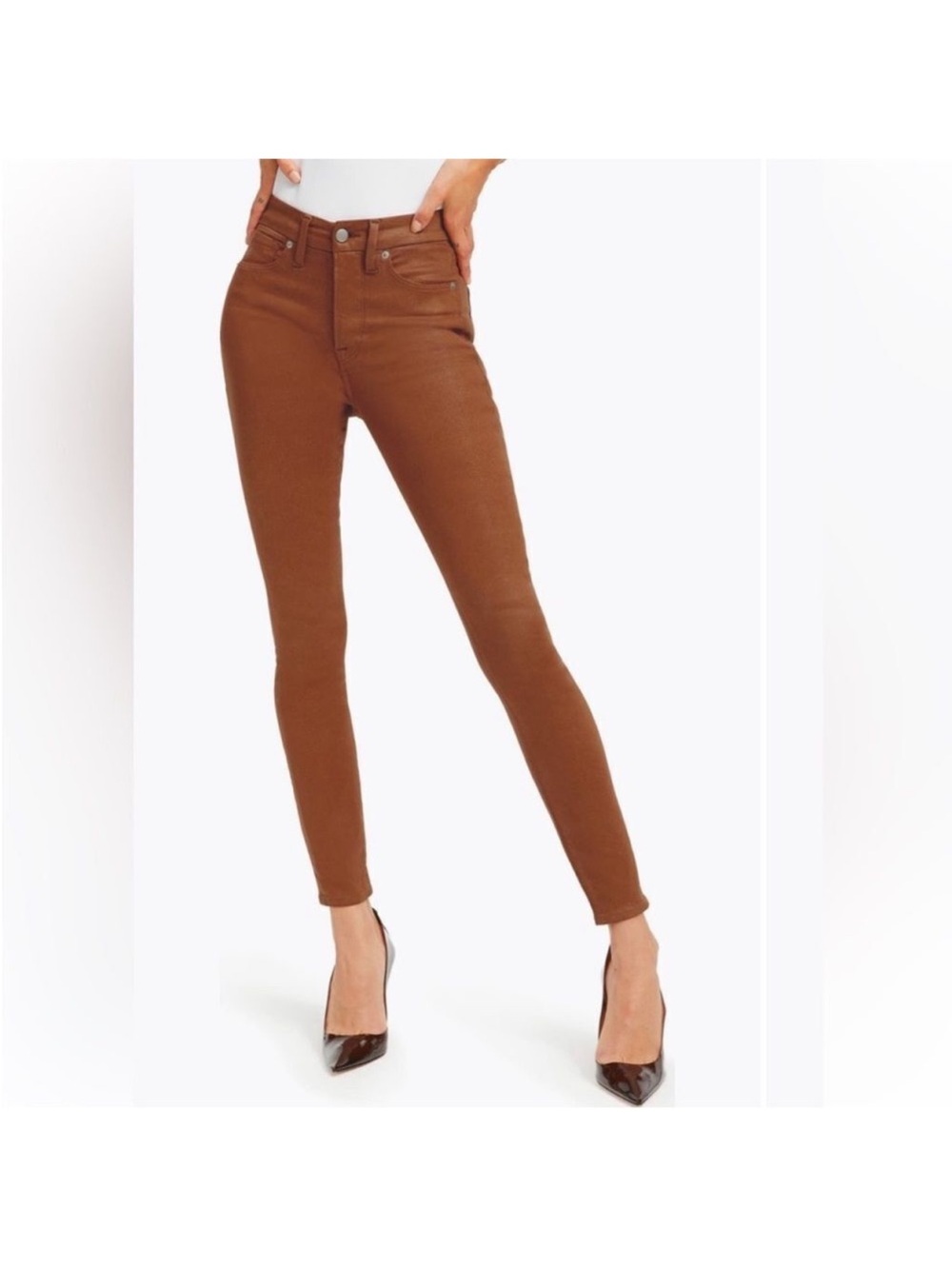 Good American Good Legs Burnt Caramel Coated Jeans